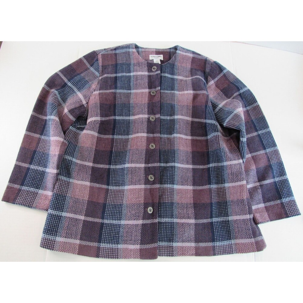 Womens Alfred Dunner Lined Purple/Pink/Blue Plaid Button Blazer Jacket Size 20W